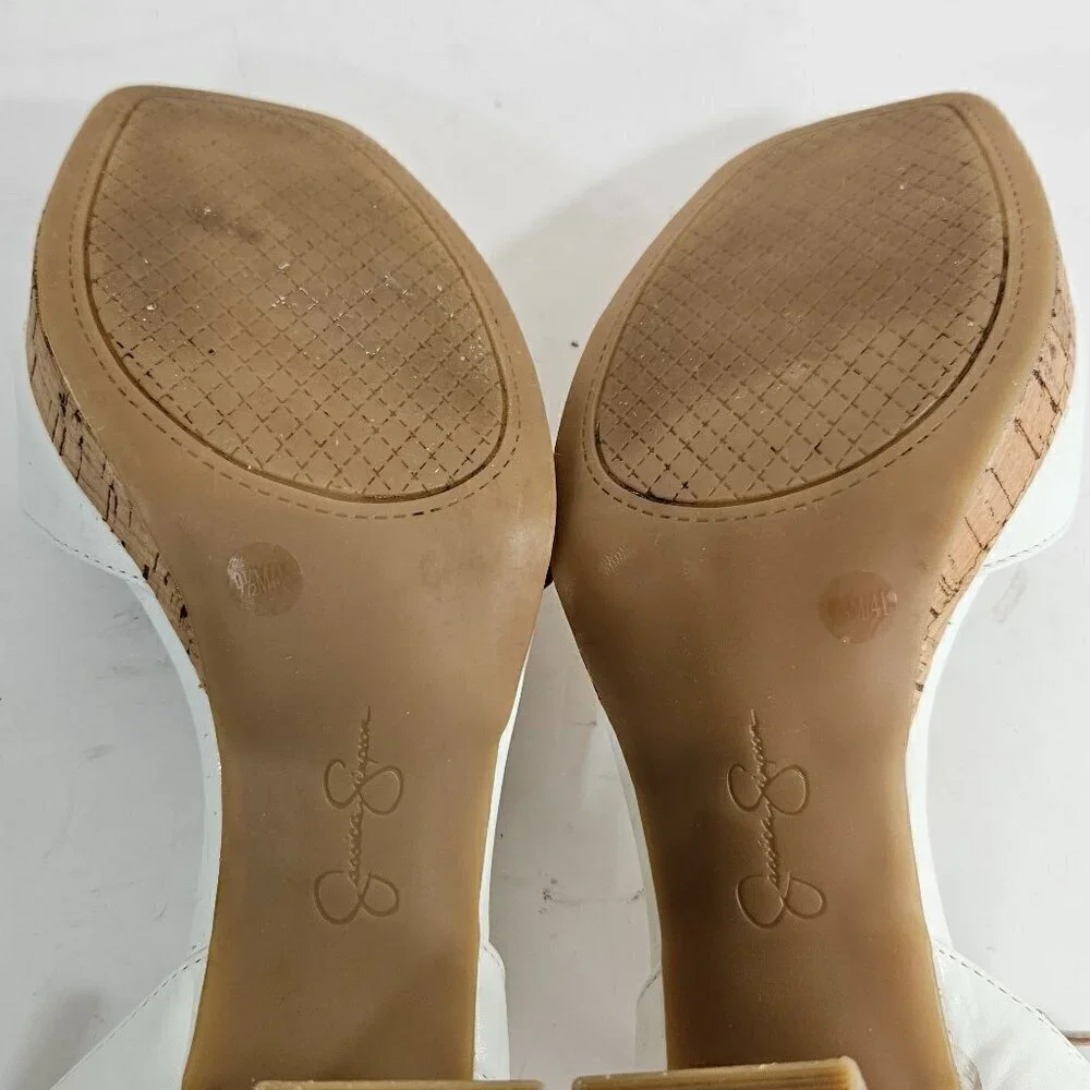 Jessica Simpson Cream and Tan Cork Chunky Heel and Sole Sandal Shoes Size 9.5 M